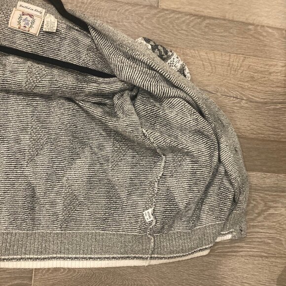 VTG Grandpa Sweater Cardigan Made in Italy Size Large Black White Gray Geometric - Picture 12 of 13